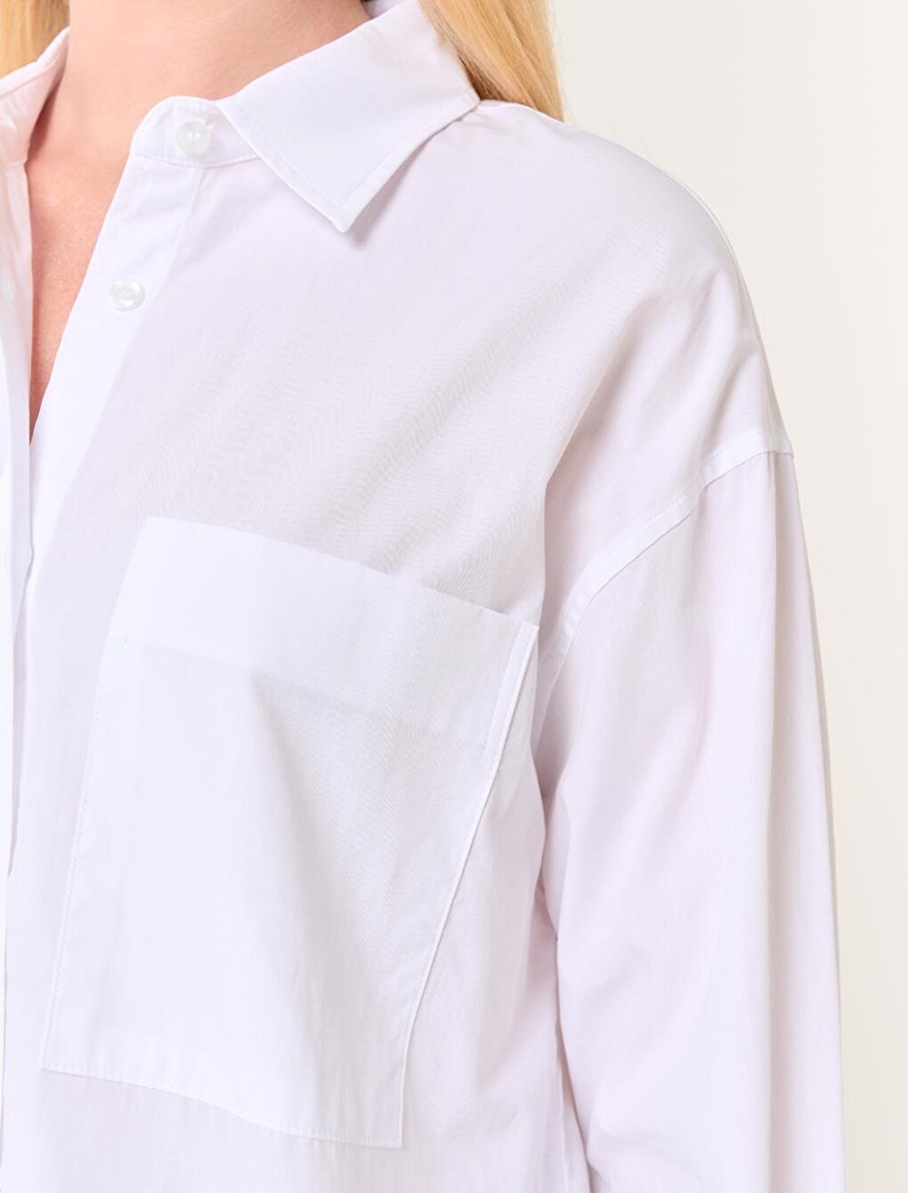 White Straight Cut Long Sleeve Woven Shirt