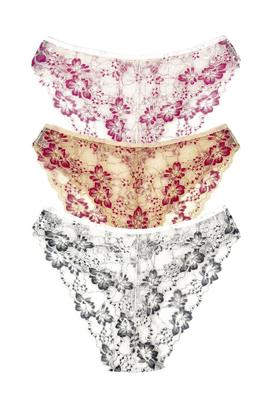 Double Color Lace High Waist Women's Panties 3-Piece