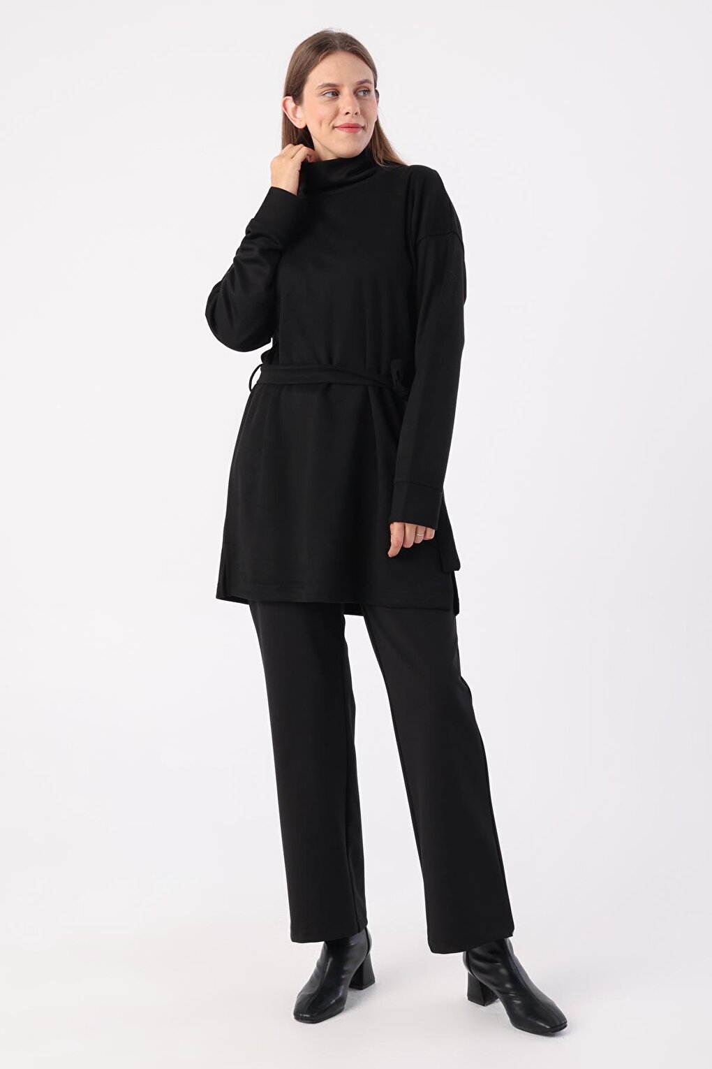 Black Belted Turtleneck Tunic