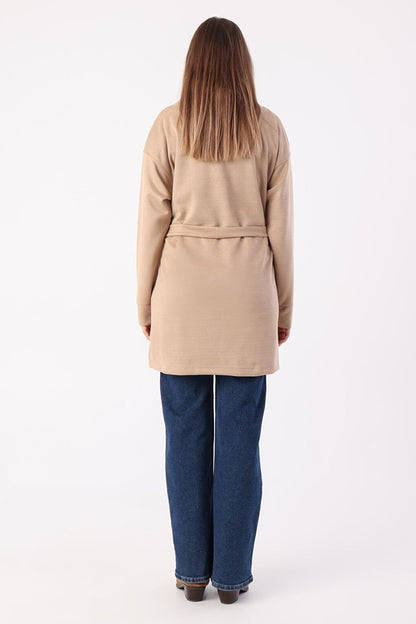 Beige Belted Turtleneck Tunic