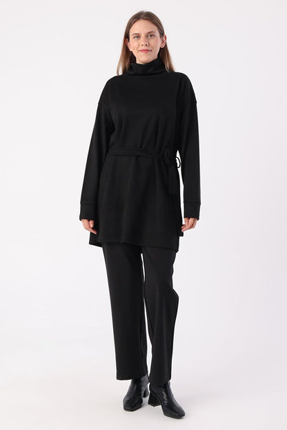 Black Belted Turtleneck Tunic