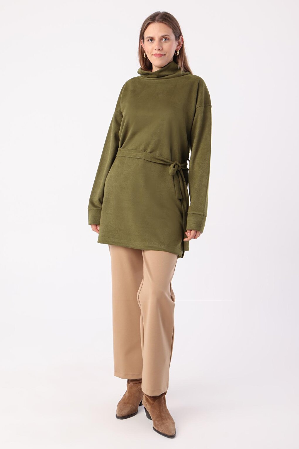 Green Belted Turtleneck Tunic