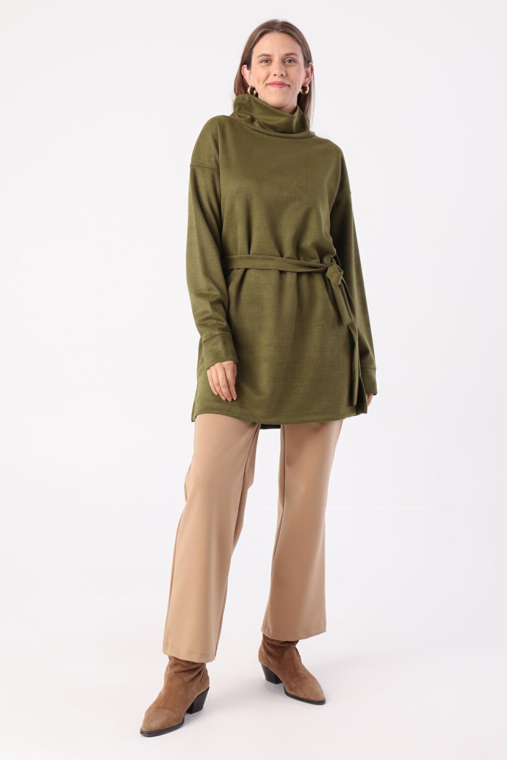 Green Belted Turtleneck Tunic