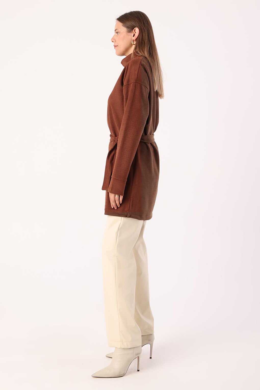 Brown Belted Turtleneck Tunic