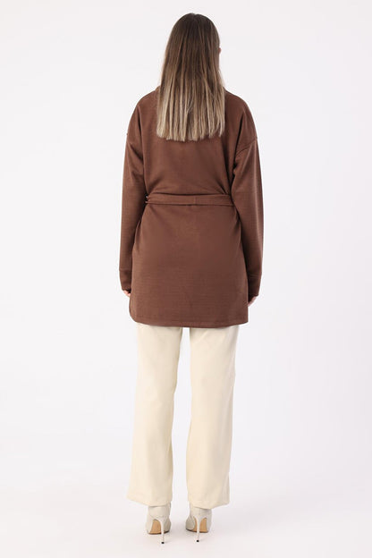 Brown Belted Turtleneck Tunic