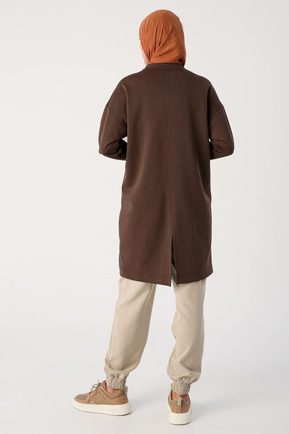 Brown Slit, Glittery Piping Collar Detailed Tunic