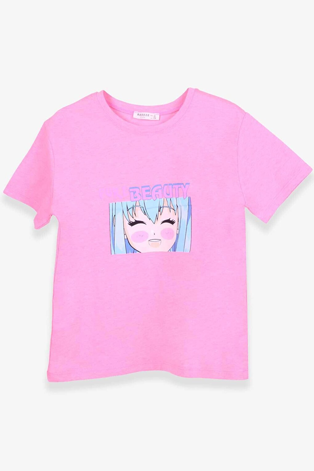 Girl's T-Shirt Anime Printed Neon Pink (Ages 9-14)