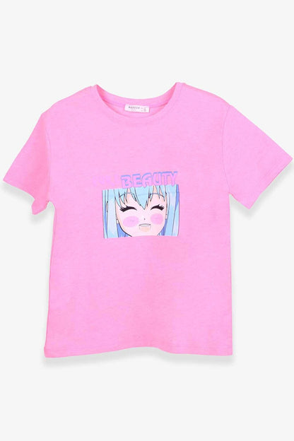 Girl's T-Shirt Anime Printed Neon Pink (Ages 9-14)