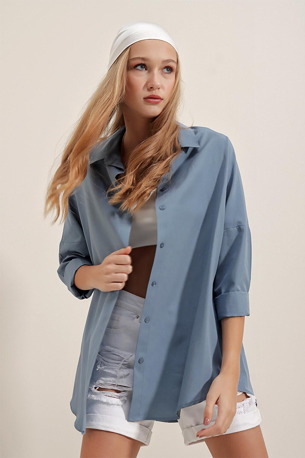 3900 Oversize Long Basic Shirt - Indigo