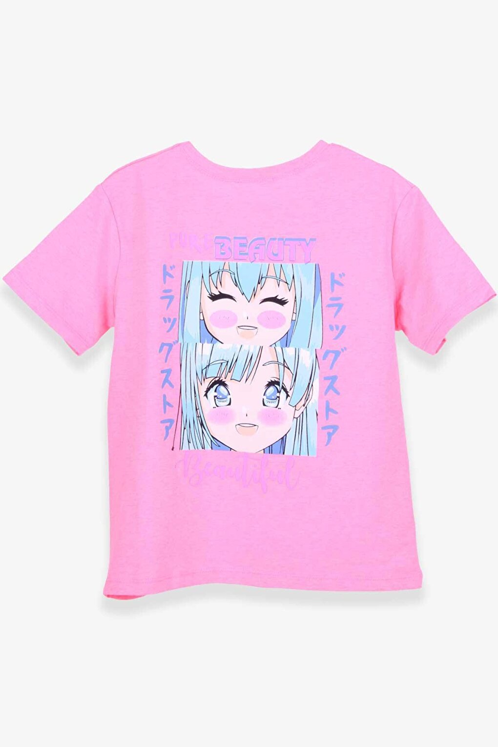 Girl's T-Shirt Anime Printed Neon Pink (Ages 9-14)