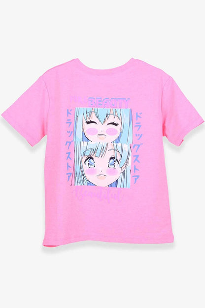 Girl's T-Shirt Anime Printed Neon Pink (Ages 9-14)