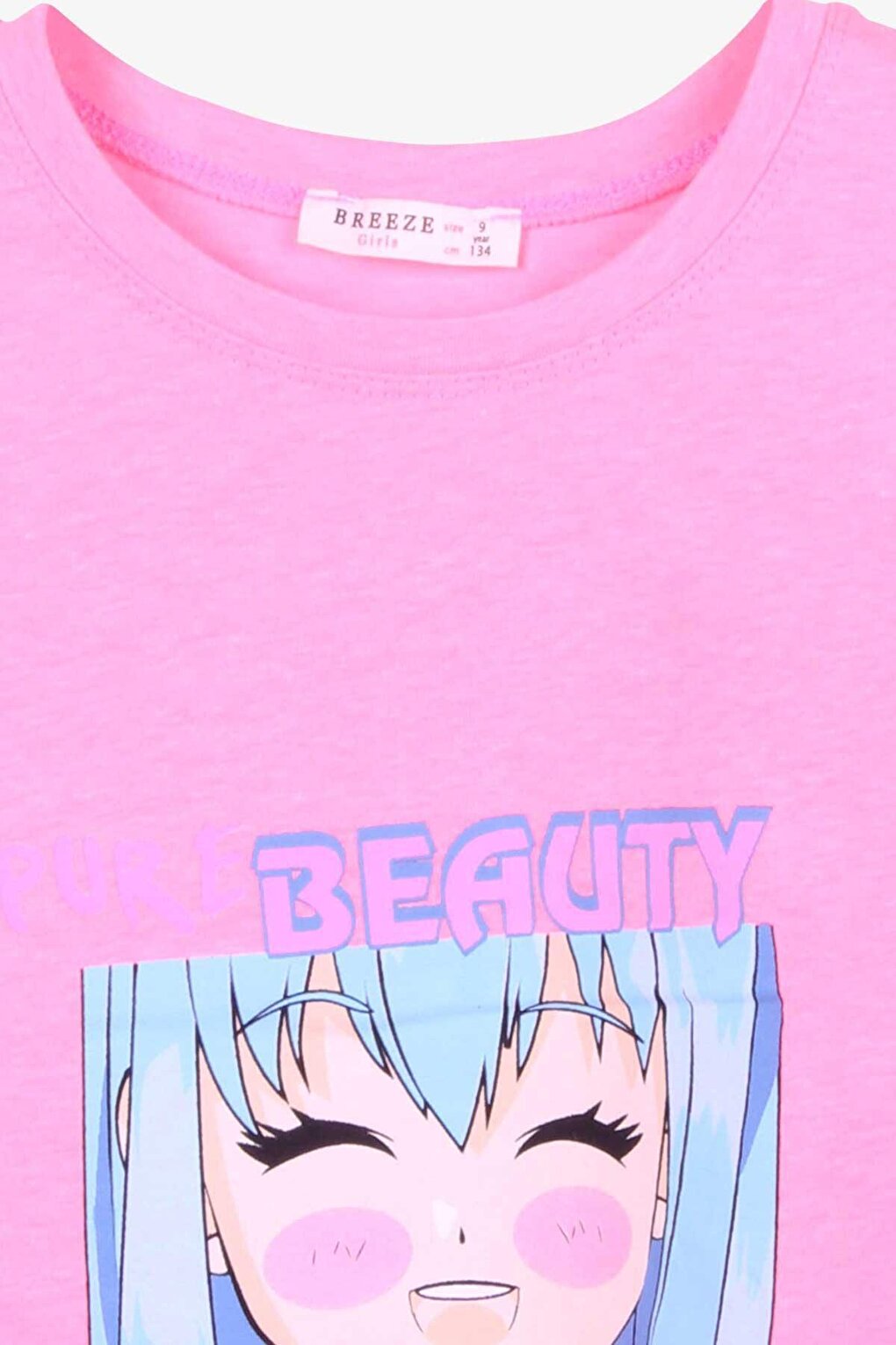 Girl's T-Shirt Anime Printed Neon Pink (Ages 9-14)