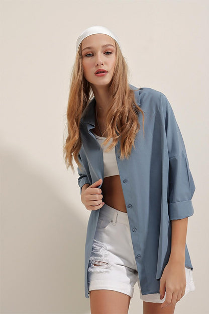 3900 Oversize Long Basic Shirt - Indigo