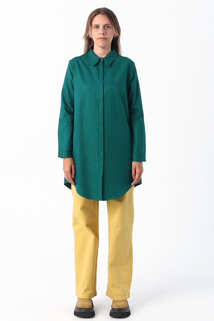 Emerald Green Basic Hidden Placket Shirt Tunic