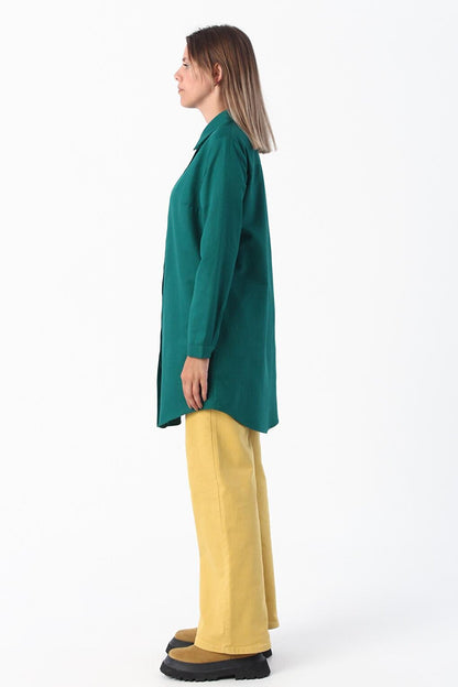 Emerald Green Basic Hidden Placket Shirt Tunic