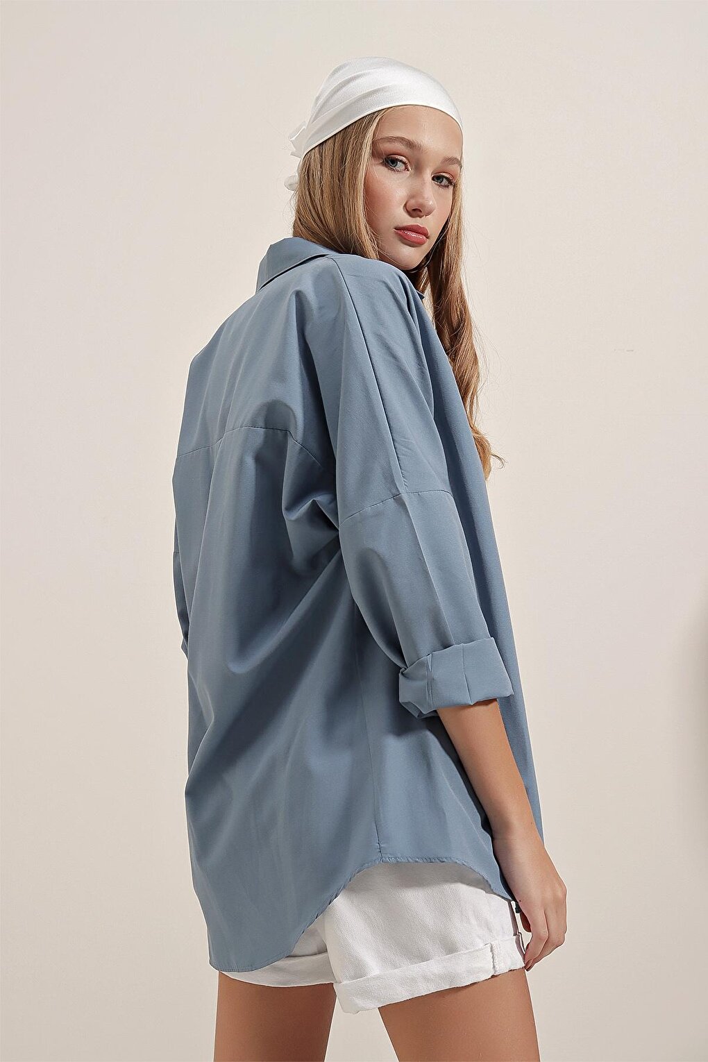 3900 Oversize Long Basic Shirt - Indigo