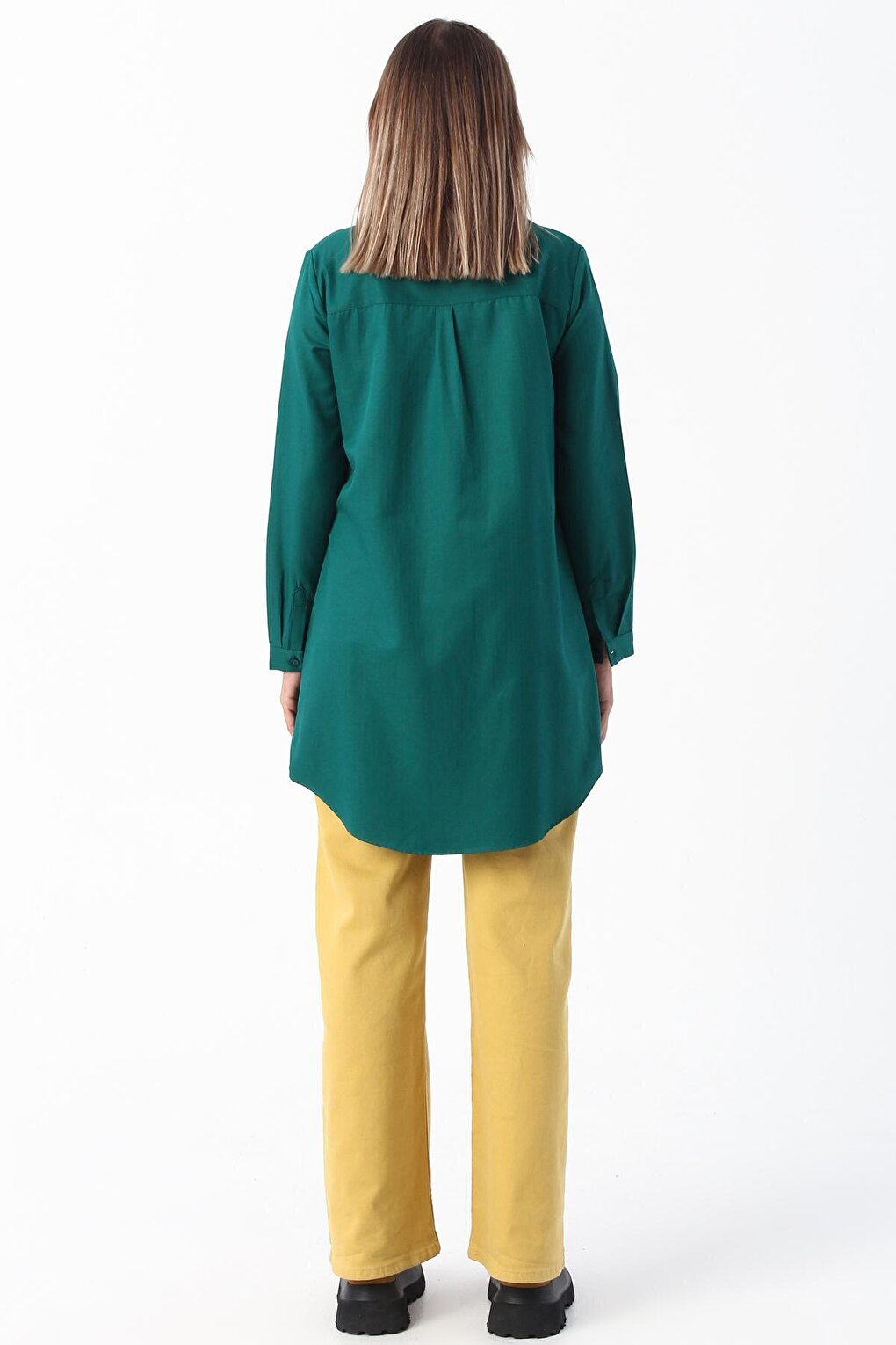 Emerald Green Basic Hidden Placket Shirt Tunic