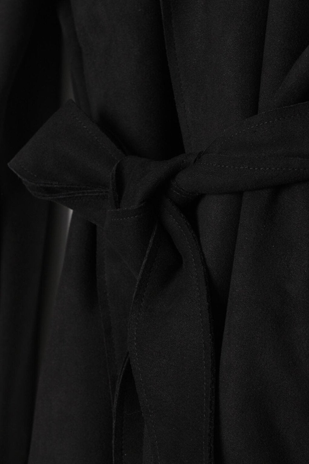 Black Belted Suede Trench Coat with Detailed Sleeves