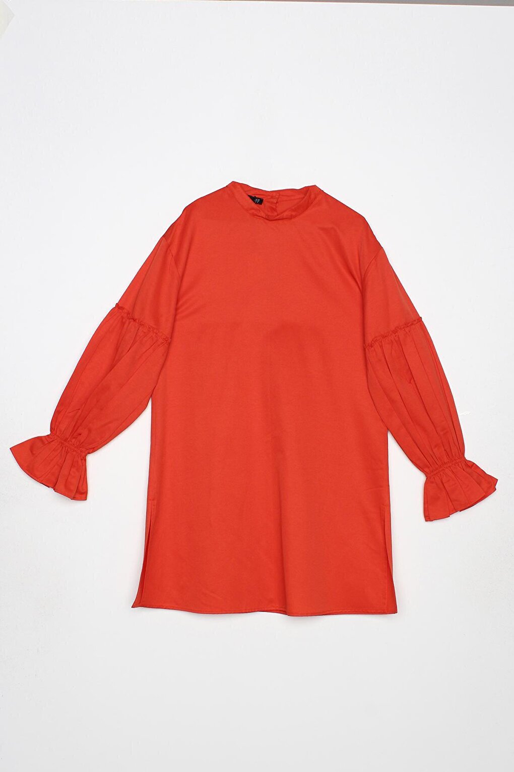 Orange Sleeve Elastic Ruffle Detailed Tunic