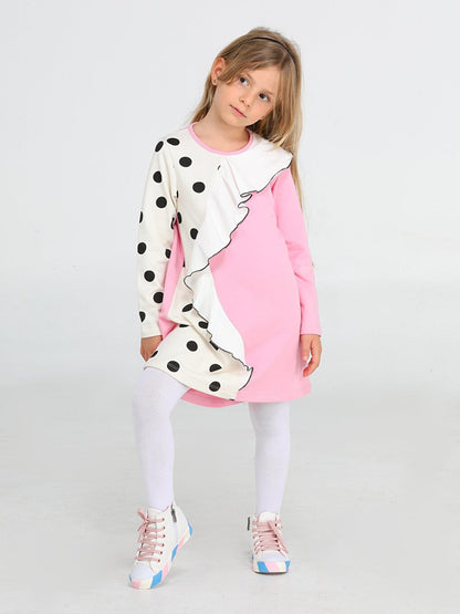 Polka Dot Asymmetric Ruffle Girl's Dress