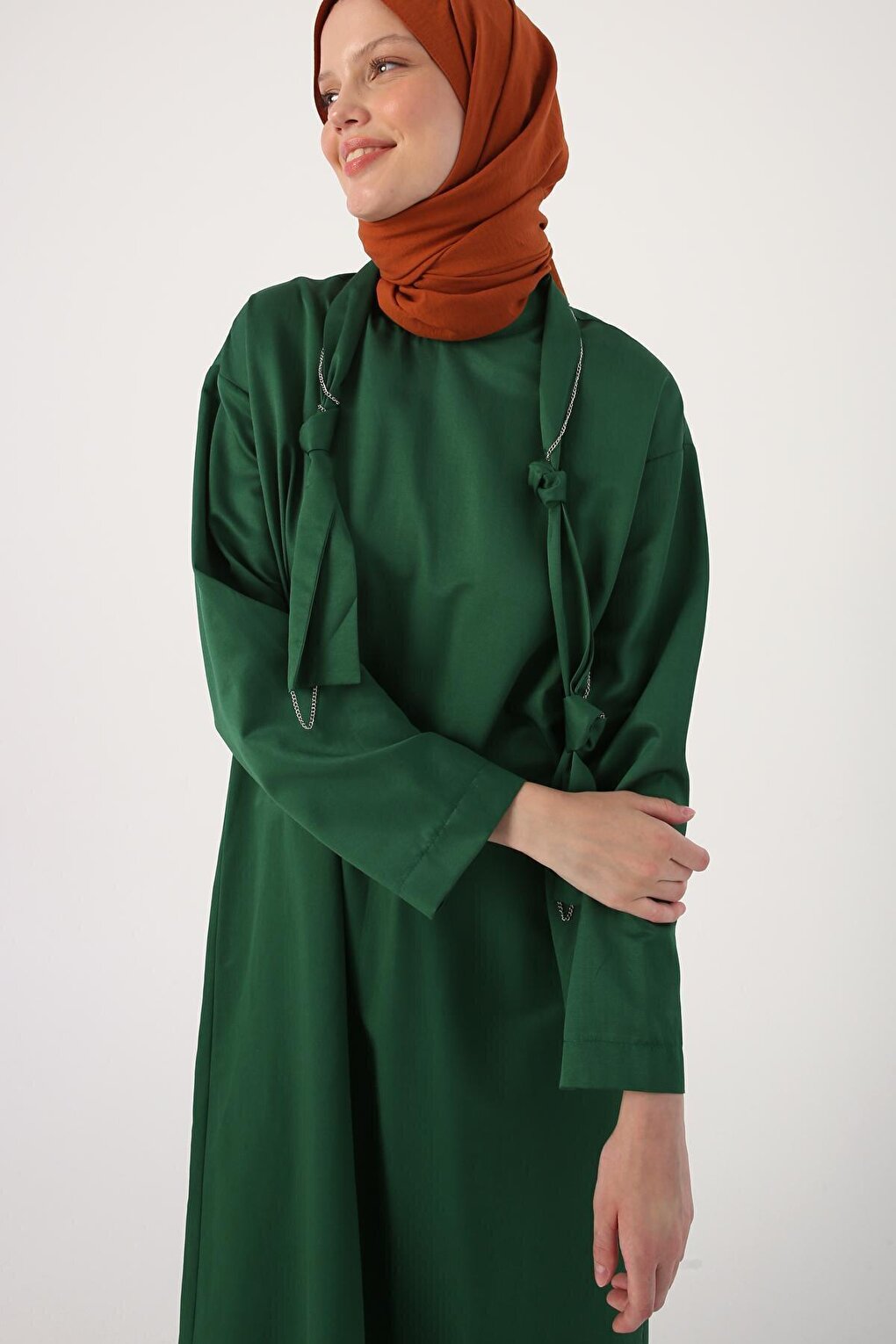 Green Collar Knotted Chain Long Tunic