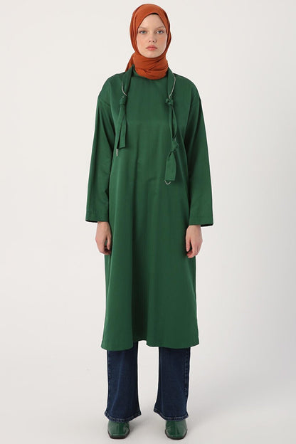 Green Collar Knotted Chain Long Tunic