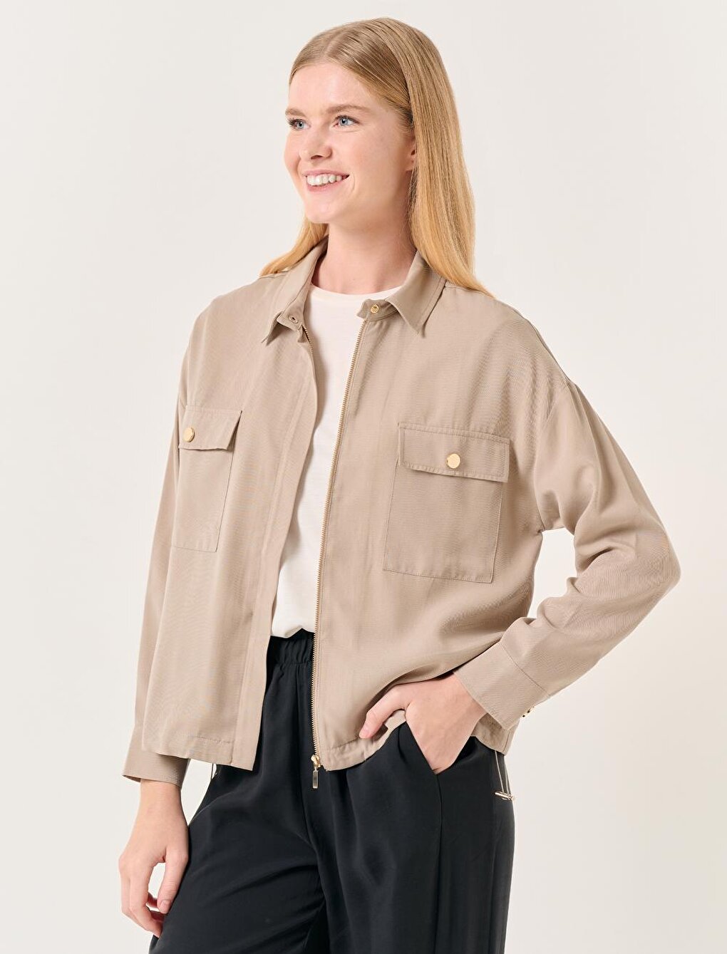 Mink Long Sleeve Woven Jacket