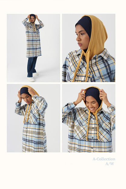 Blue-Ecru Lumberjack Plaid Shirt Tunic