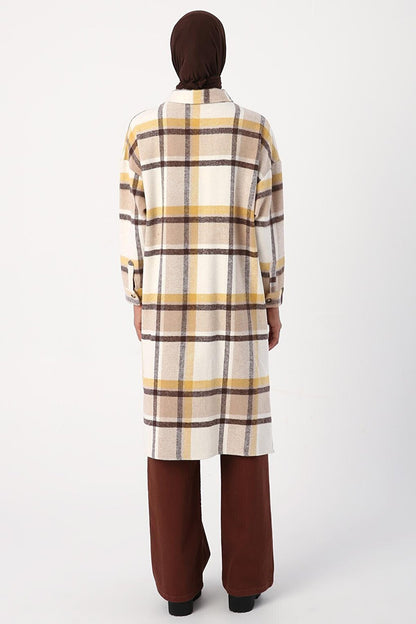 Camel-Ecru Lumberjack Plaid Shirt Tunic