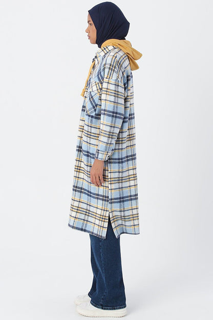 Blue-Ecru Lumberjack Plaid Shirt Tunic