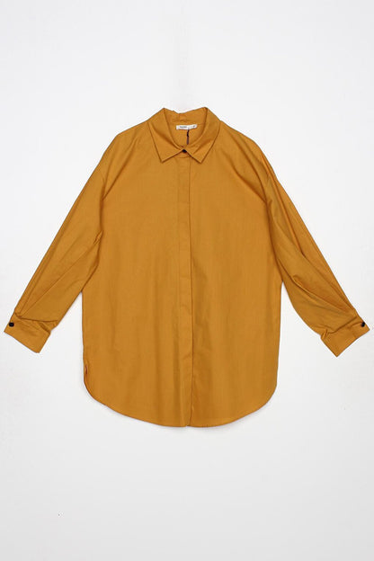 Mustard Oversize Sleeve Pleat Detailed Shirt Tunic