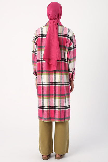 Pink-Ecru Lumberjack Plaid Shirt Tunic