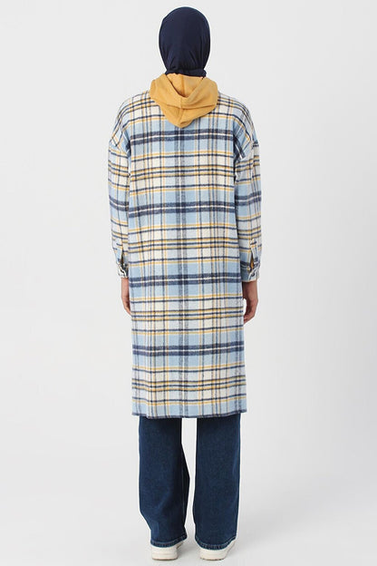 Blue-Ecru Lumberjack Plaid Shirt Tunic