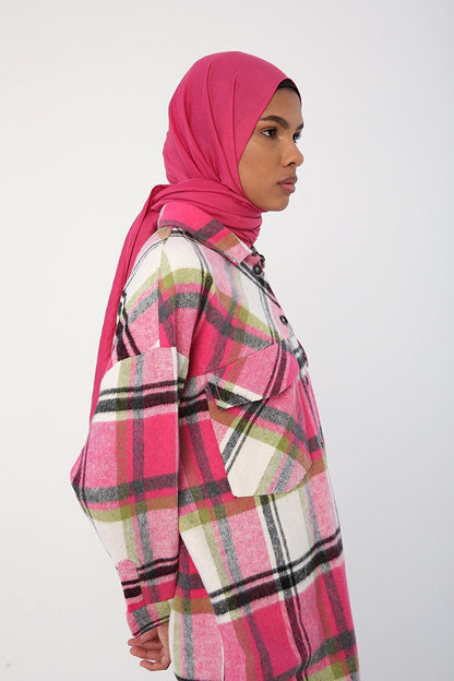 Pink-Ecru Lumberjack Plaid Shirt Tunic