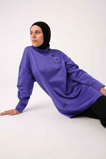 Purple Stylish Button Detailed Tunic