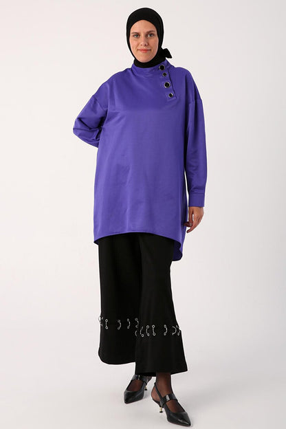 Purple Stylish Button Detailed Tunic