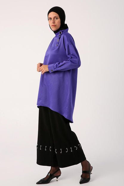 Purple Stylish Button Detailed Tunic