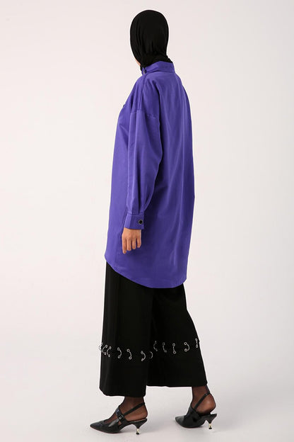 Purple Stylish Button Detailed Tunic