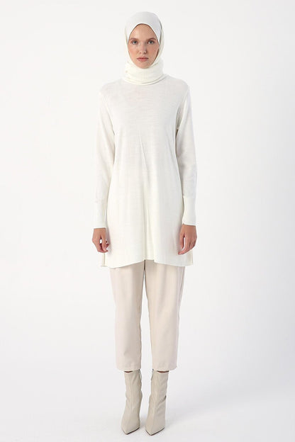 Ecru Turtleneck Knitwear Tunic