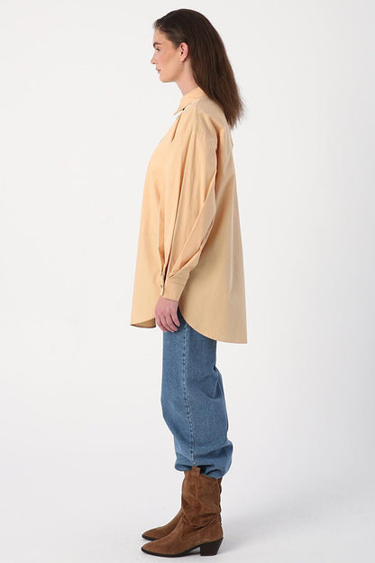 Beige Oversize Sleeve Pleat Detailed Shirt Tunic