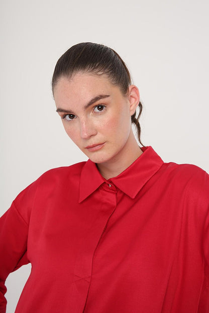 Red Sleeve Laced Pleated Tunic