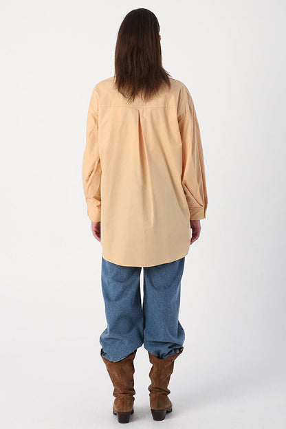 Beige Oversize Sleeve Pleat Detailed Shirt Tunic