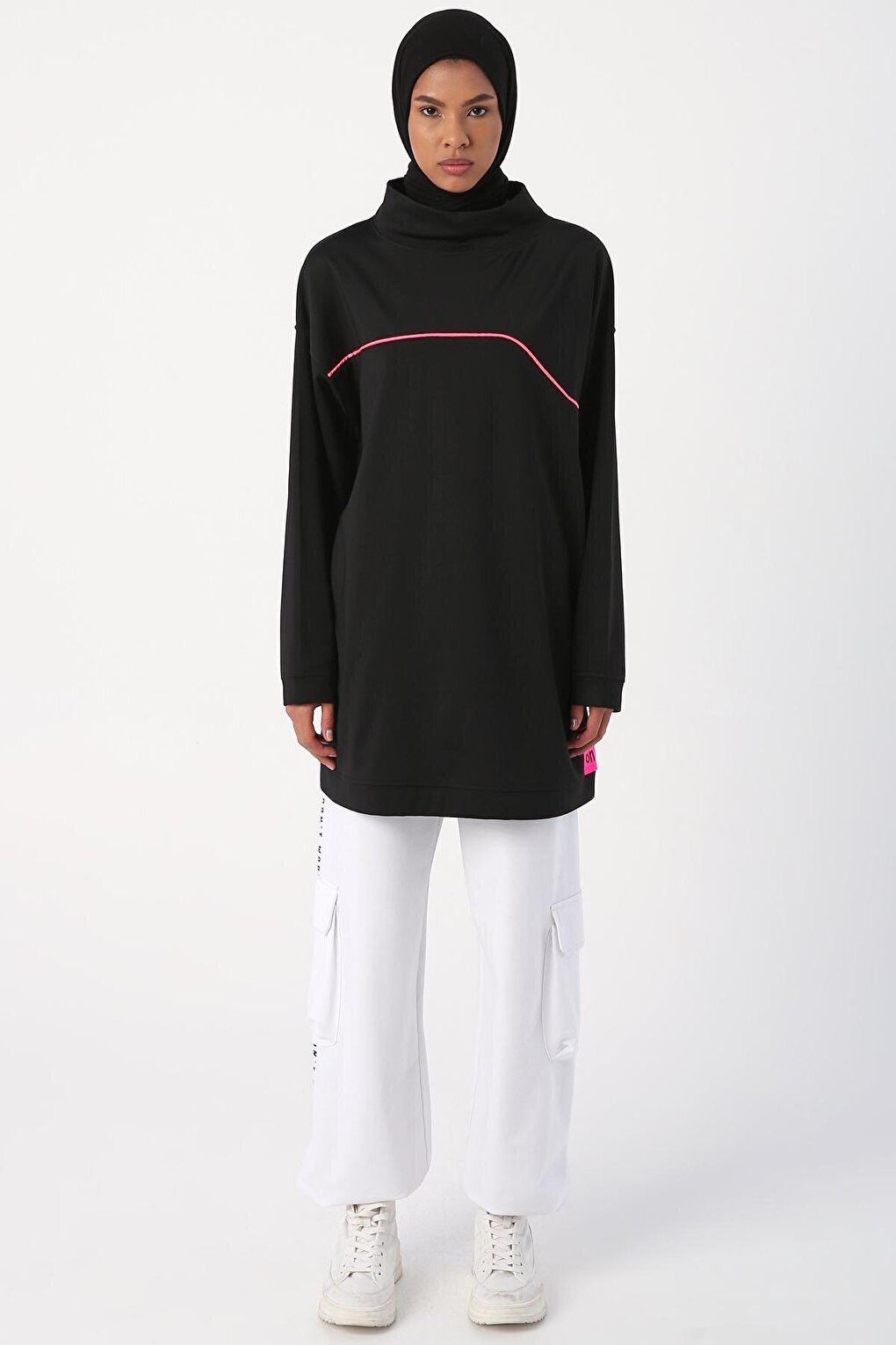 Black Neon Detailed Oversize Sweat Tunic