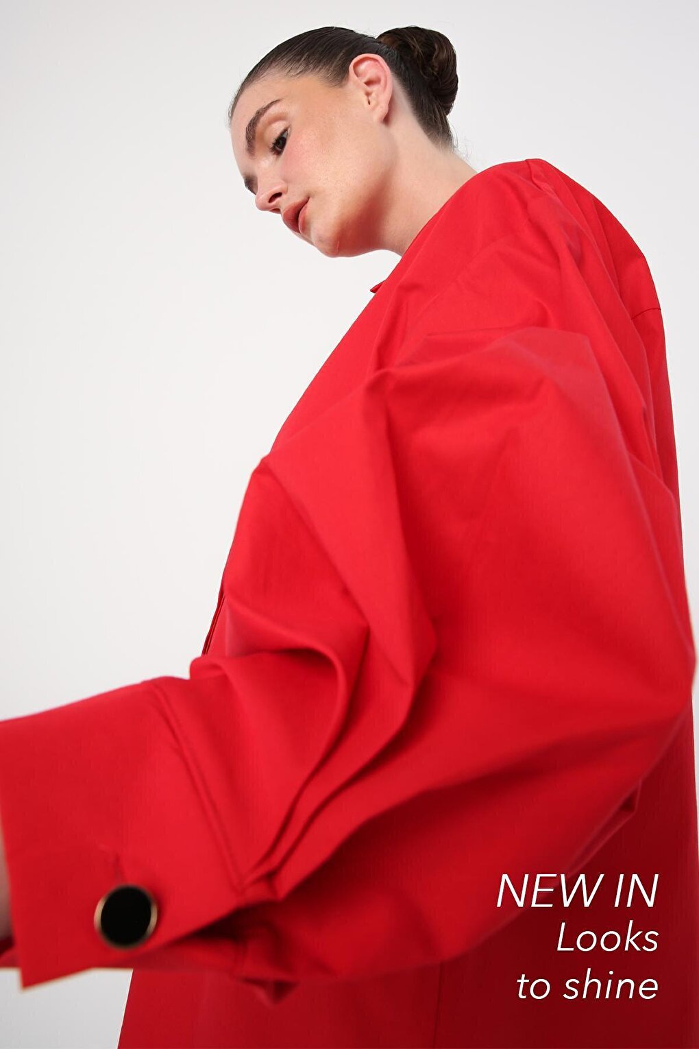 Red Oversize Sleeve Pleat Detailed Shirt Tunic