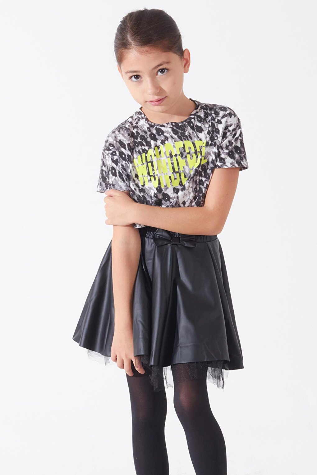 Girl's Black Tulle Faux Leather Skirt 4-12 Years 13794