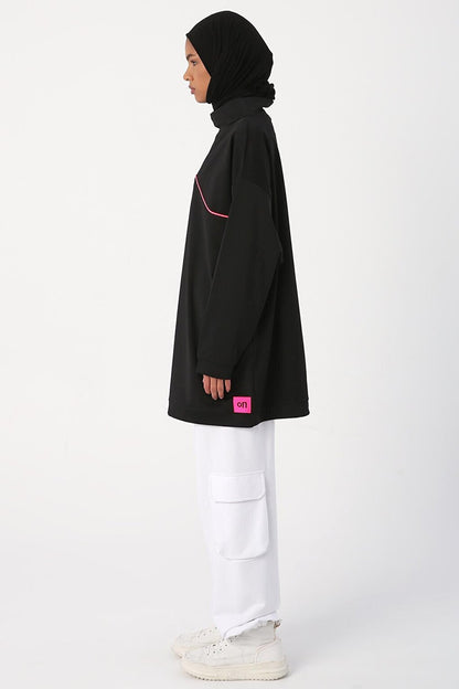 Black Neon Detailed Oversize Sweat Tunic