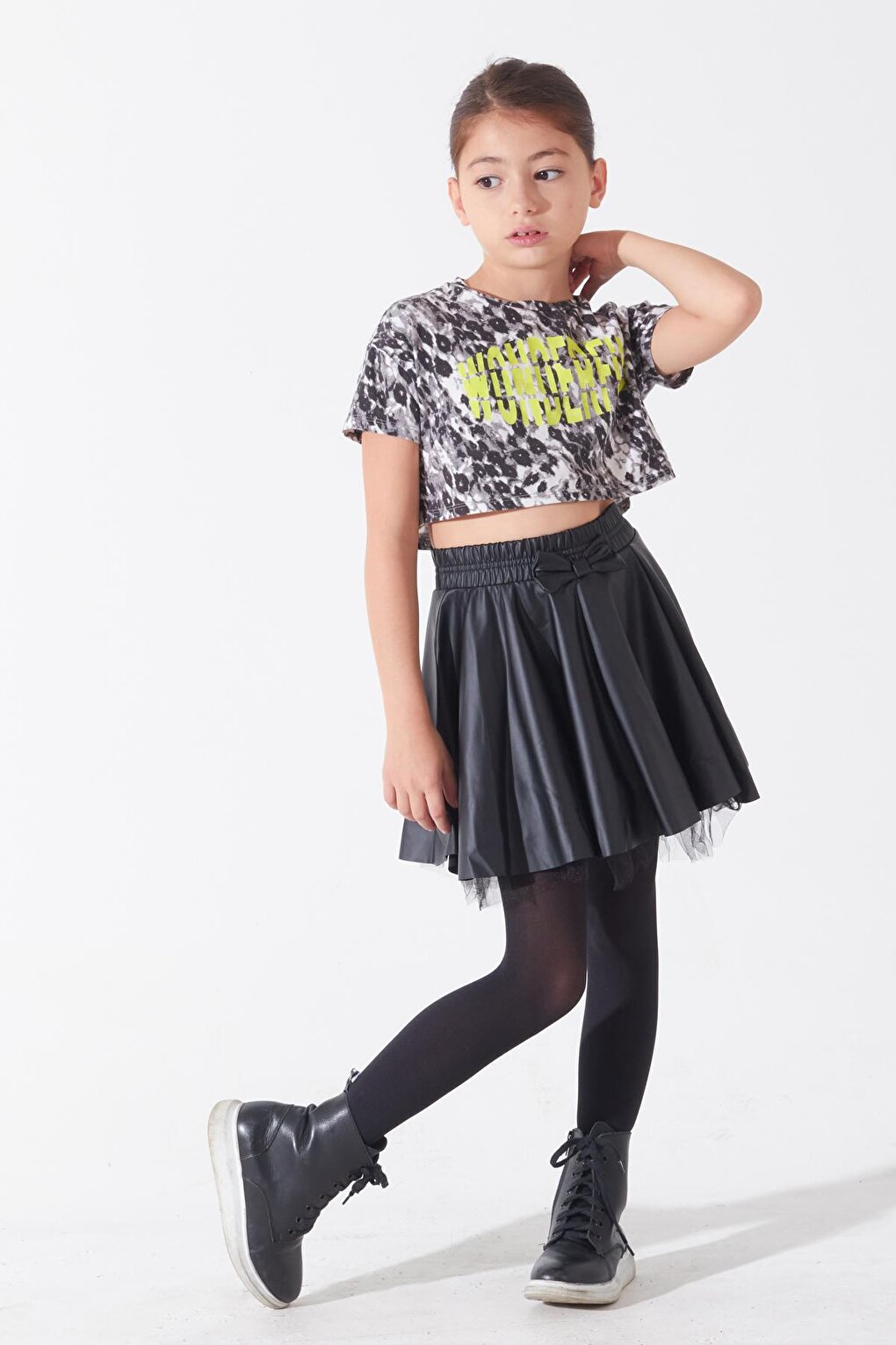 Girl's Black Tulle Faux Leather Skirt 4-12 Years 13794