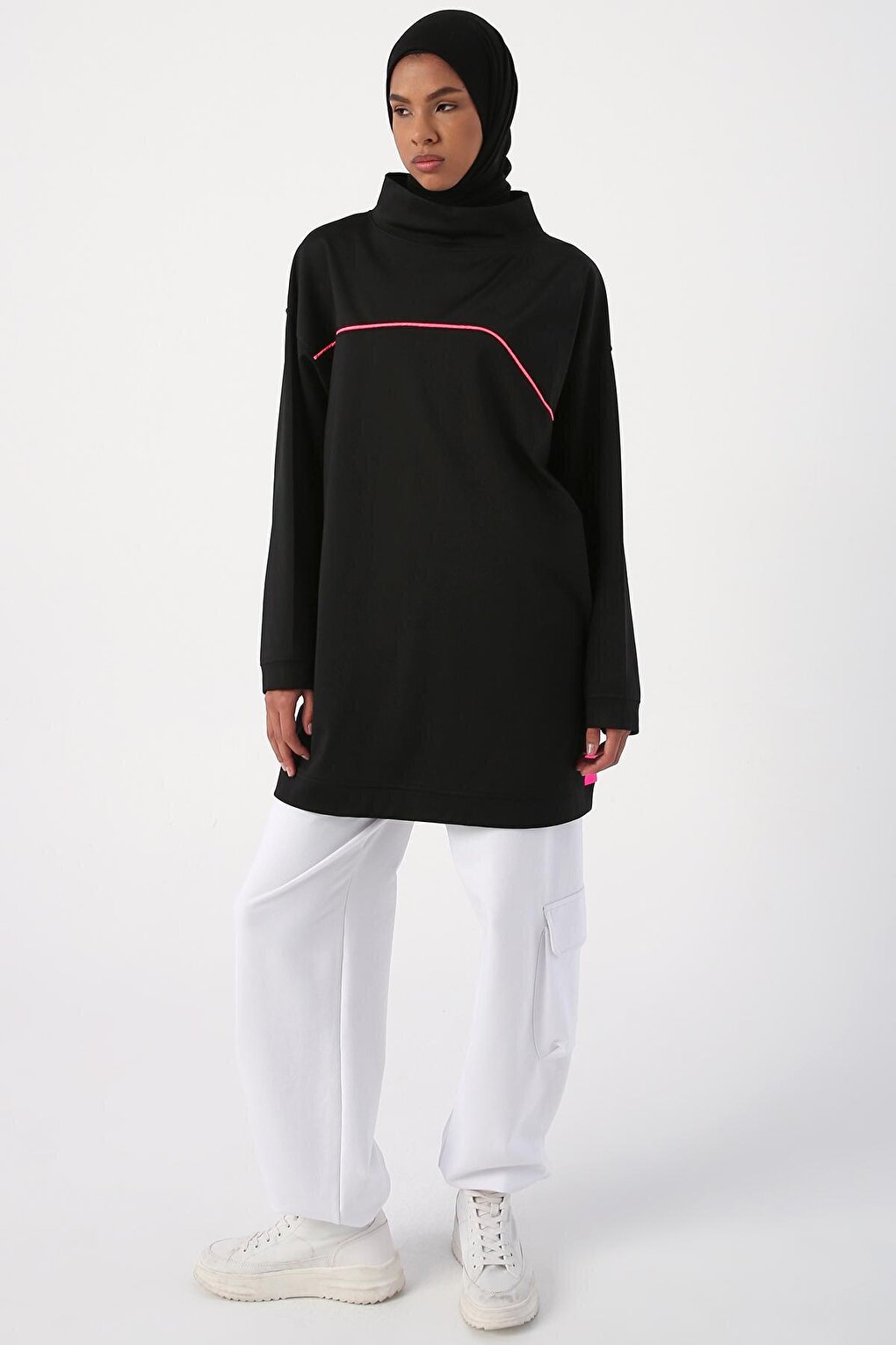 Black Neon Detailed Oversize Sweat Tunic