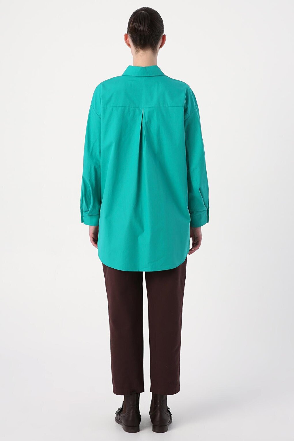 Green Oversize Sleeve Pleat Detailed Shirt Tunic