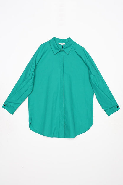 Green Oversize Sleeve Pleat Detailed Shirt Tunic